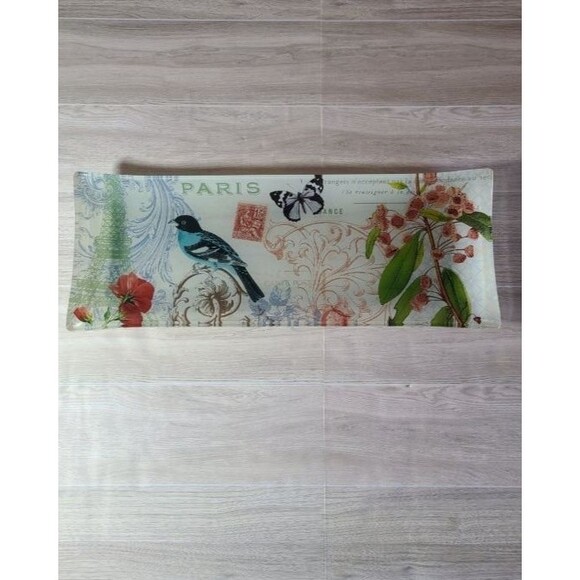 Oblong Paris Tray Eiffel Tower, Bird & Butterfly Design, Vintage Botanical Décor - Picture 1 of 8
